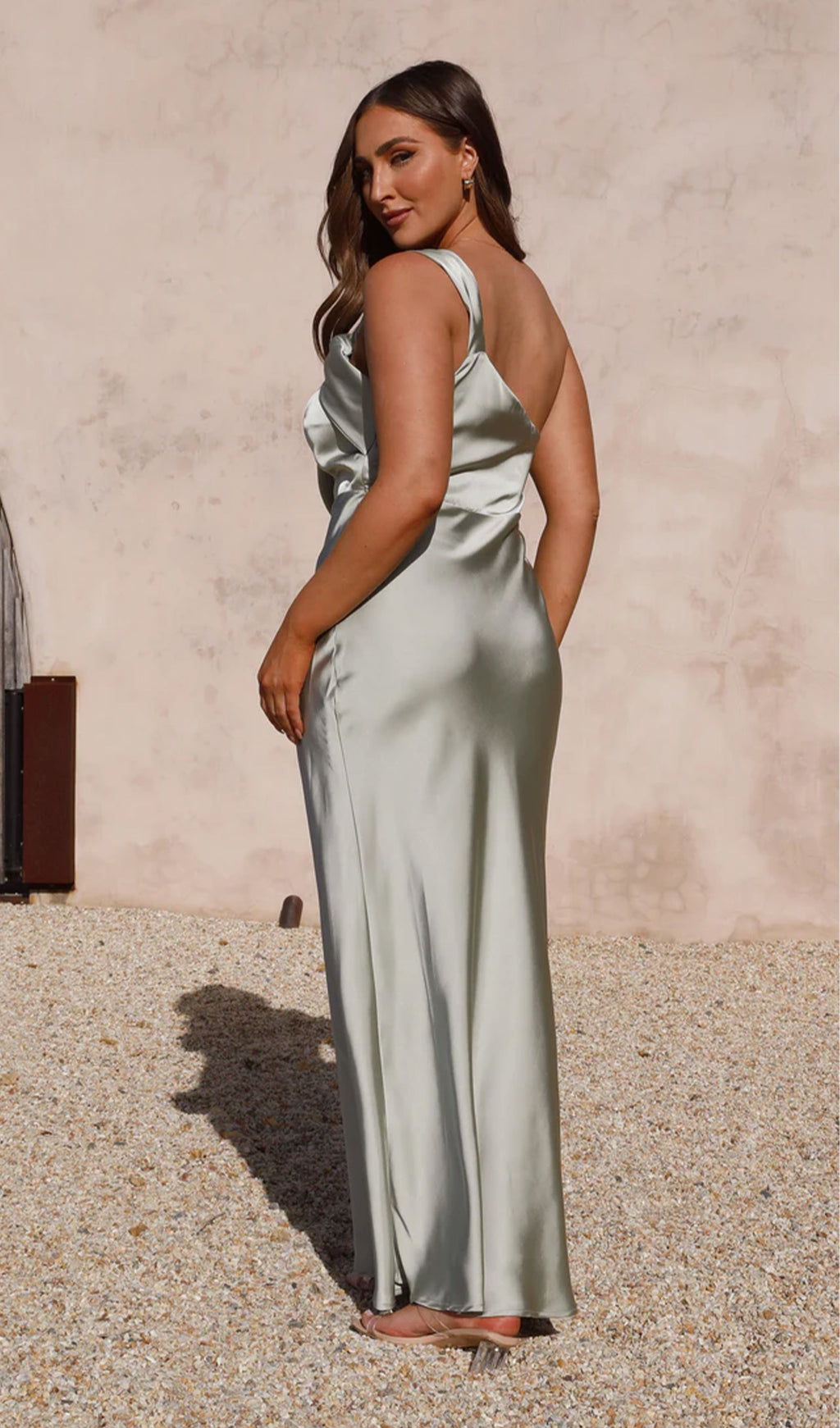 Tek Omuz Drapeli Midi Elbise