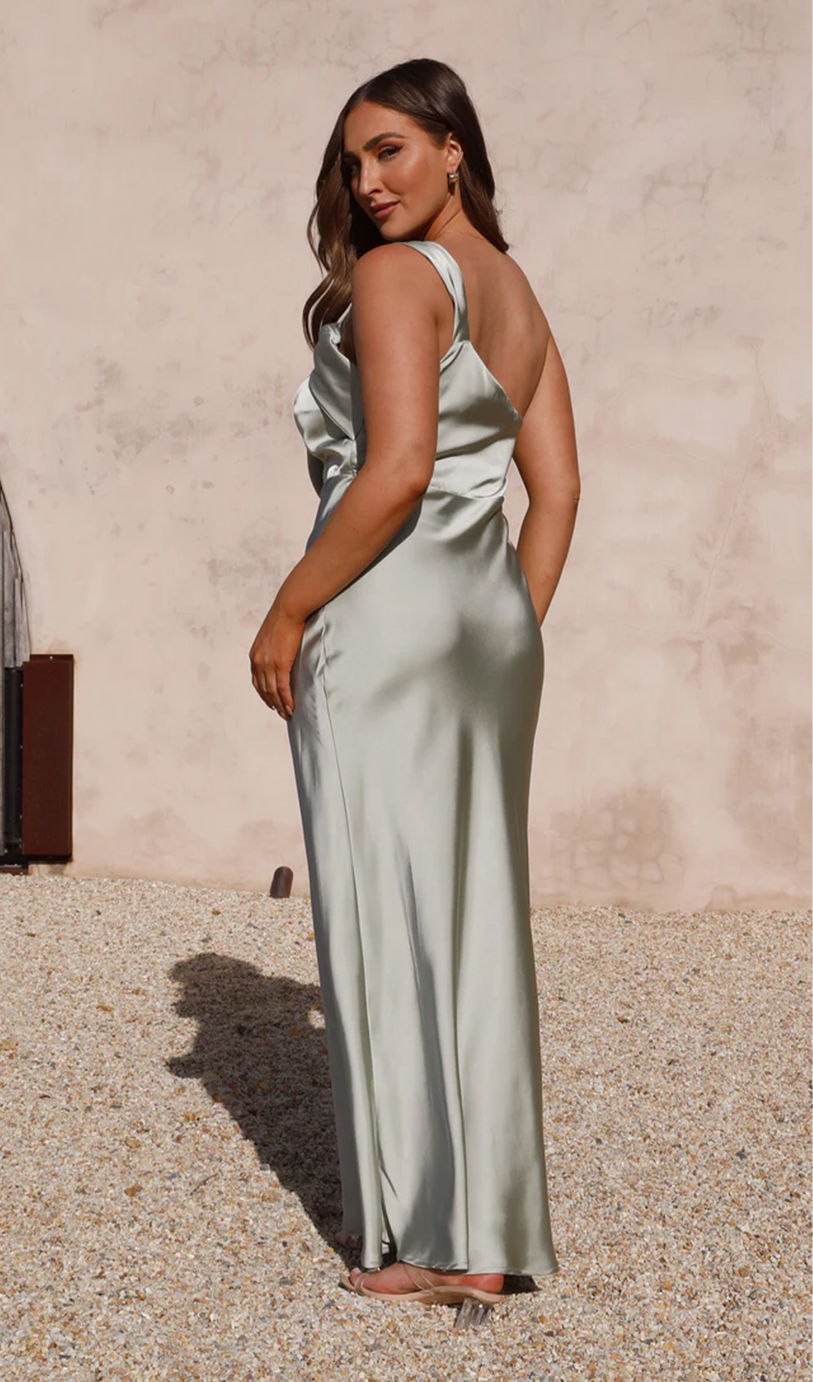 Tek Omuz Drapeli Midi Elbise