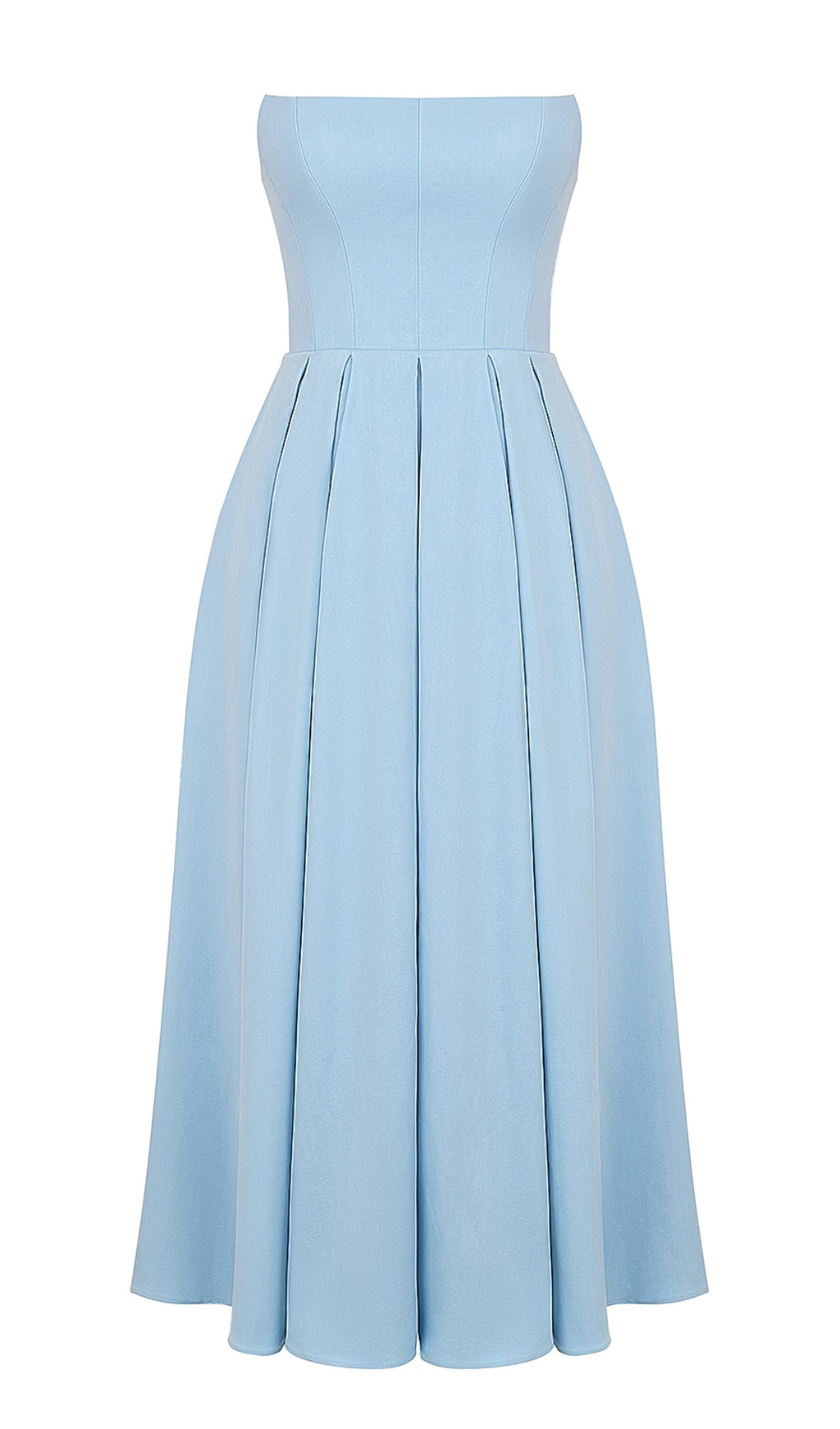 Açık Mavi Askısız Korseli Midi Elbise