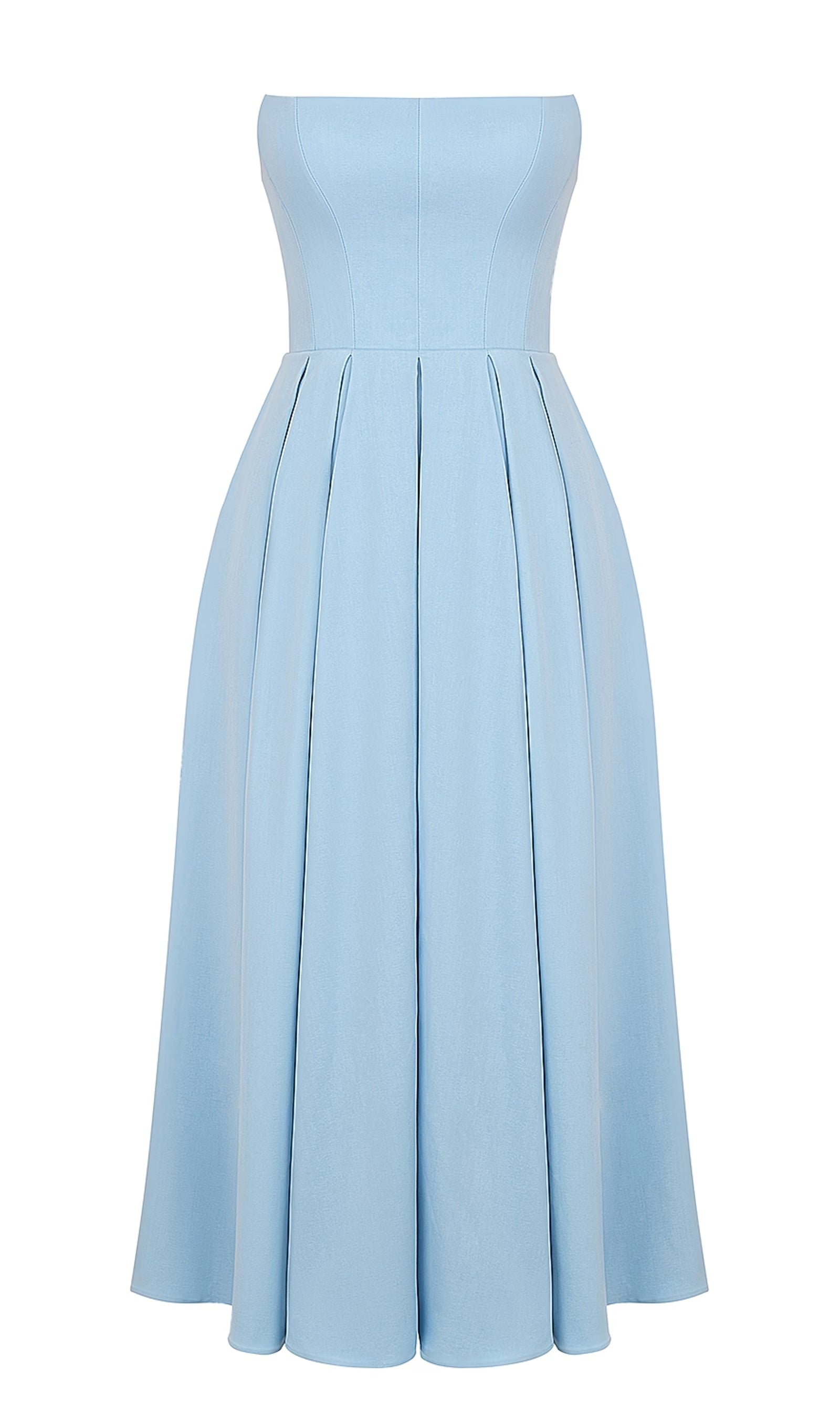 Açık Mavi Askısız Korseli Midi Elbise