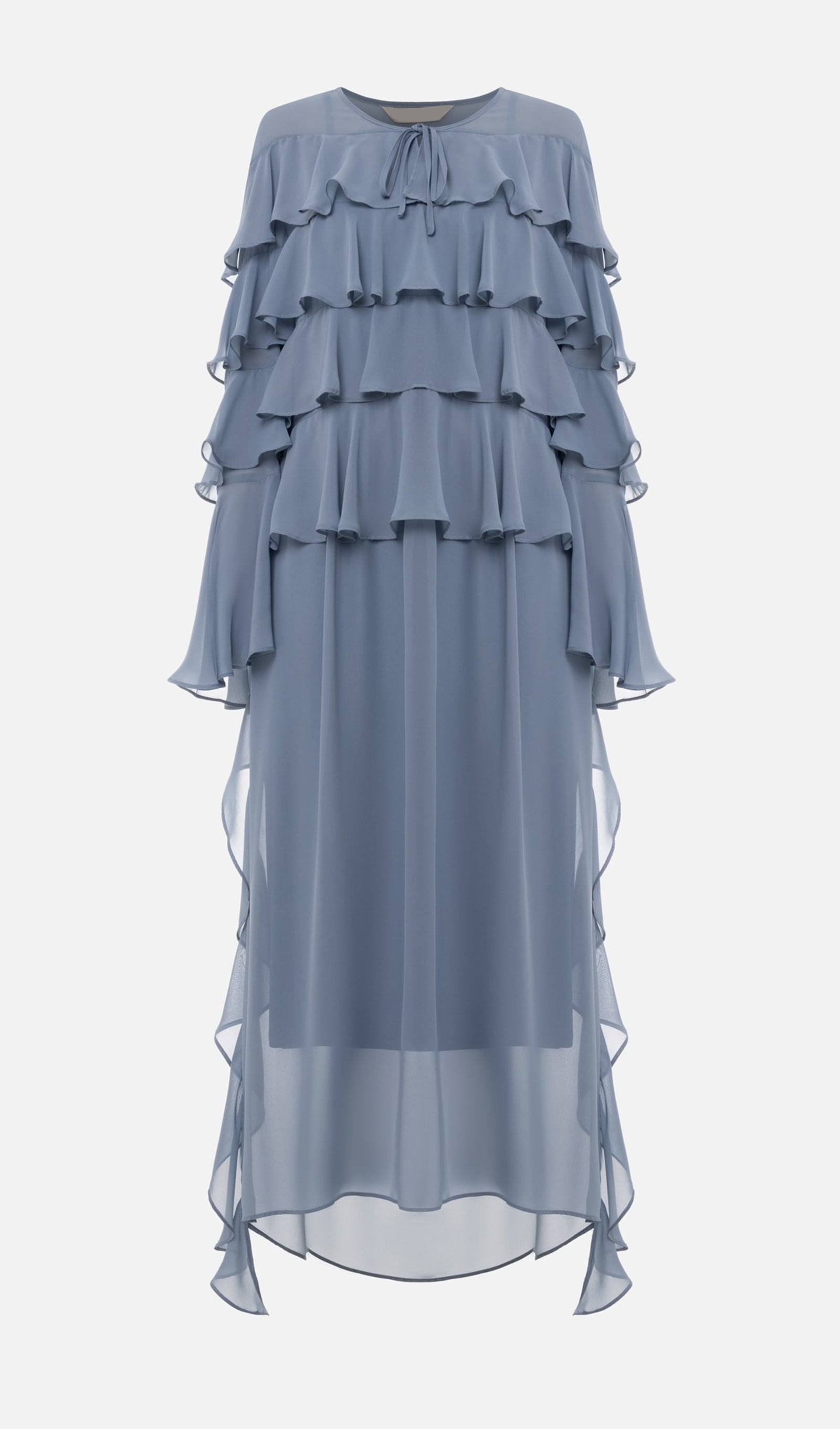 Bebek Mavisi Volanlı Uzun Elbise