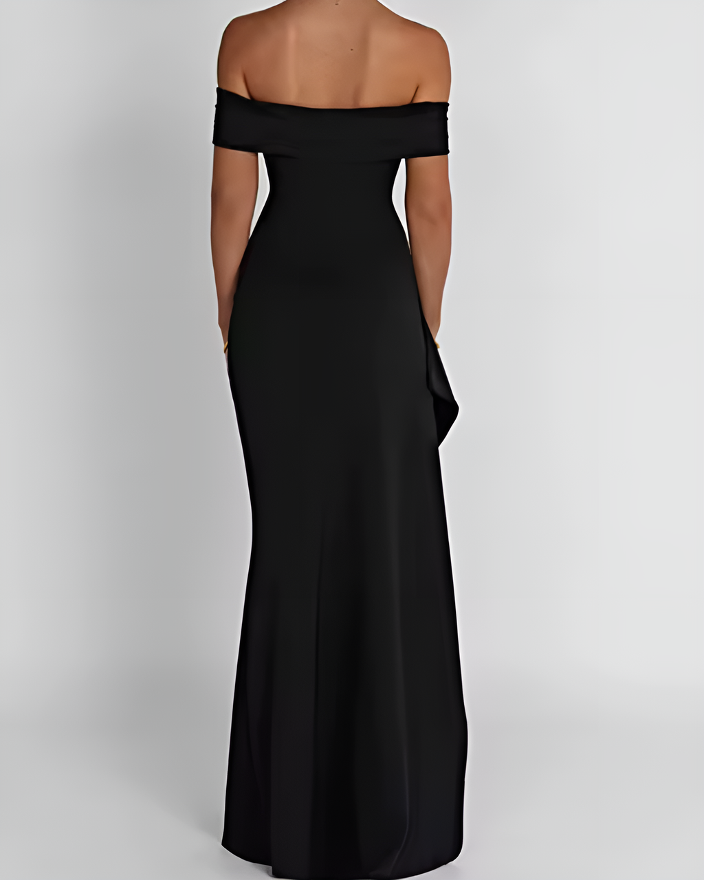 Omuz Açık Siyah File Uzun Elbise