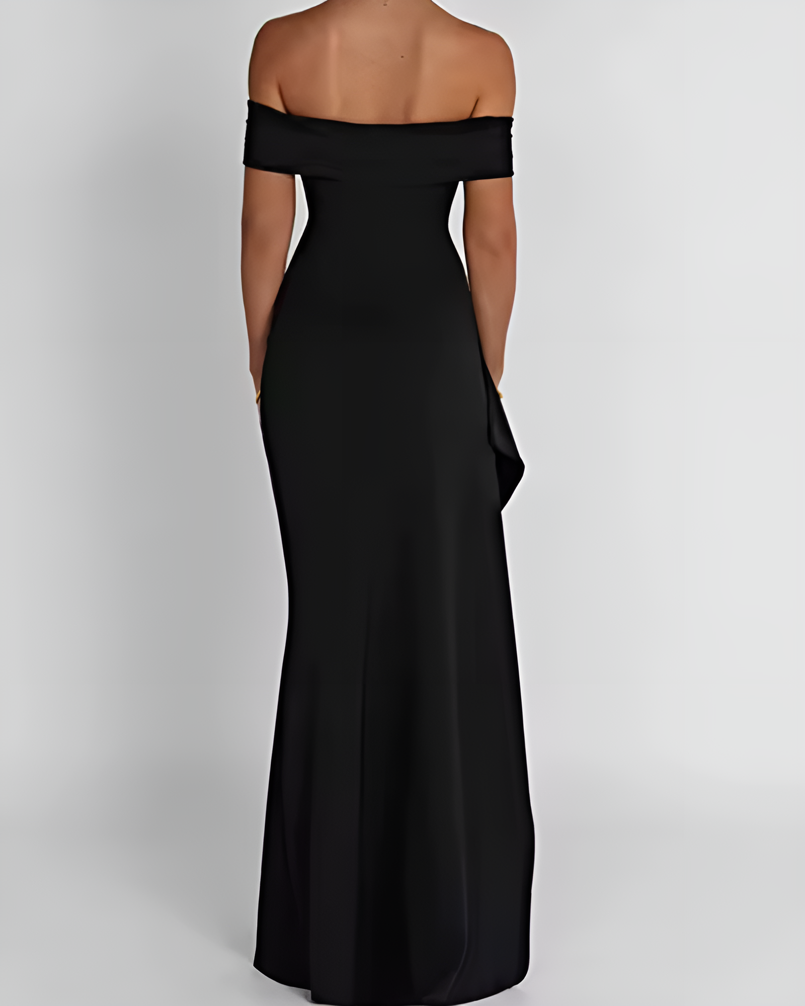 Omuz Açık Siyah File Uzun Elbise