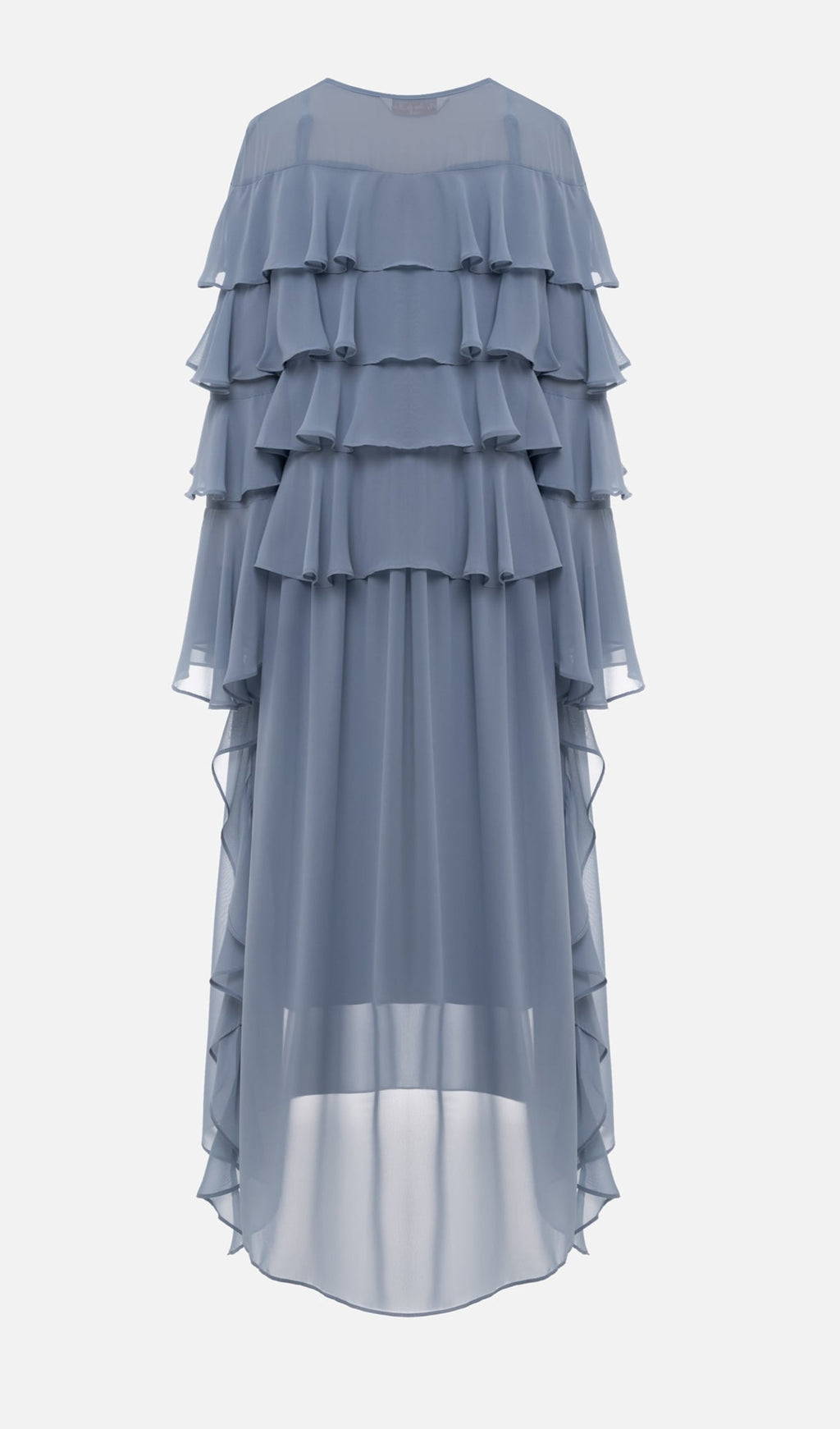 Bebek Mavisi Volanlı Uzun Elbise