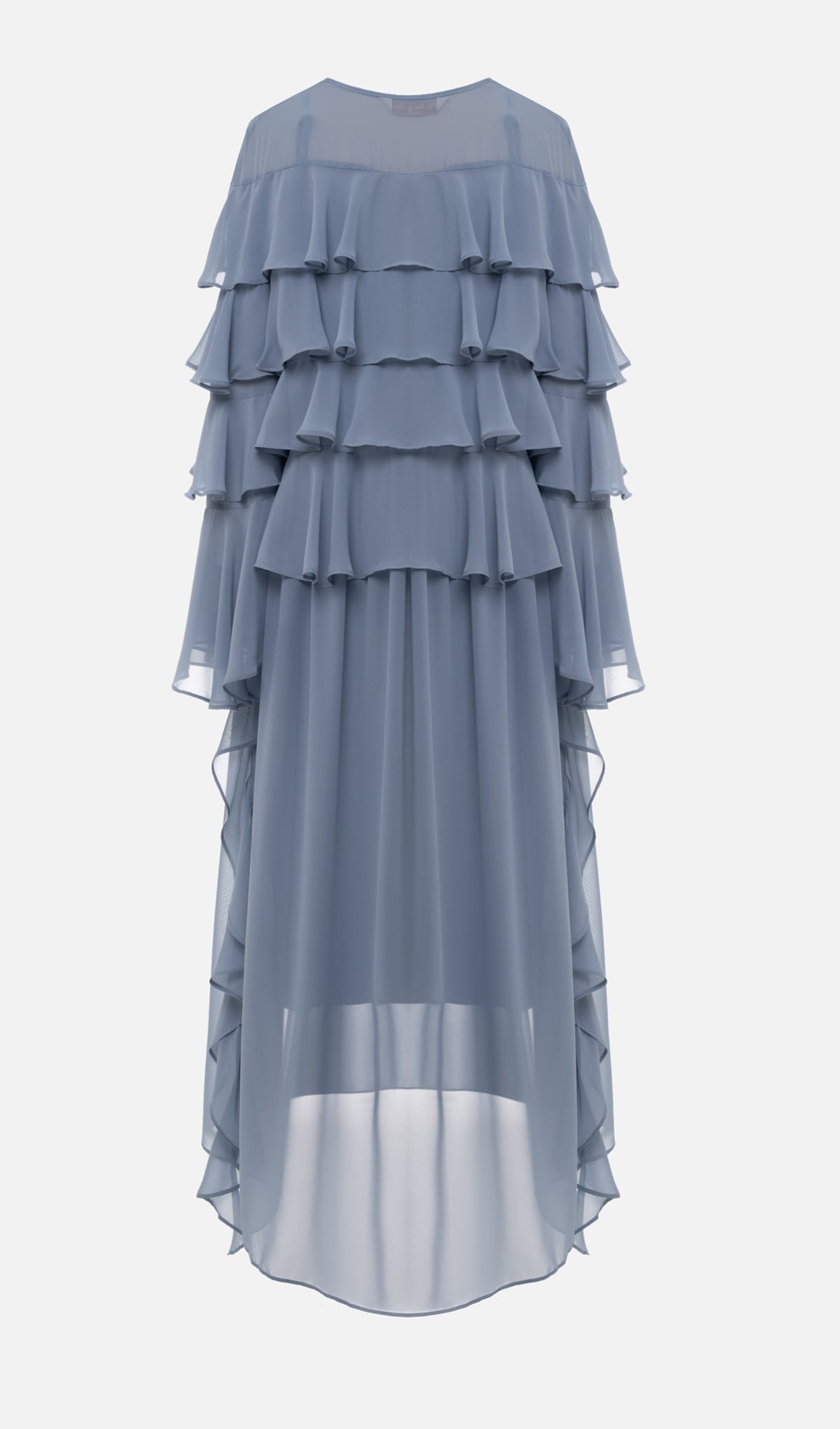 Bebek Mavisi Volanlı Uzun Elbise