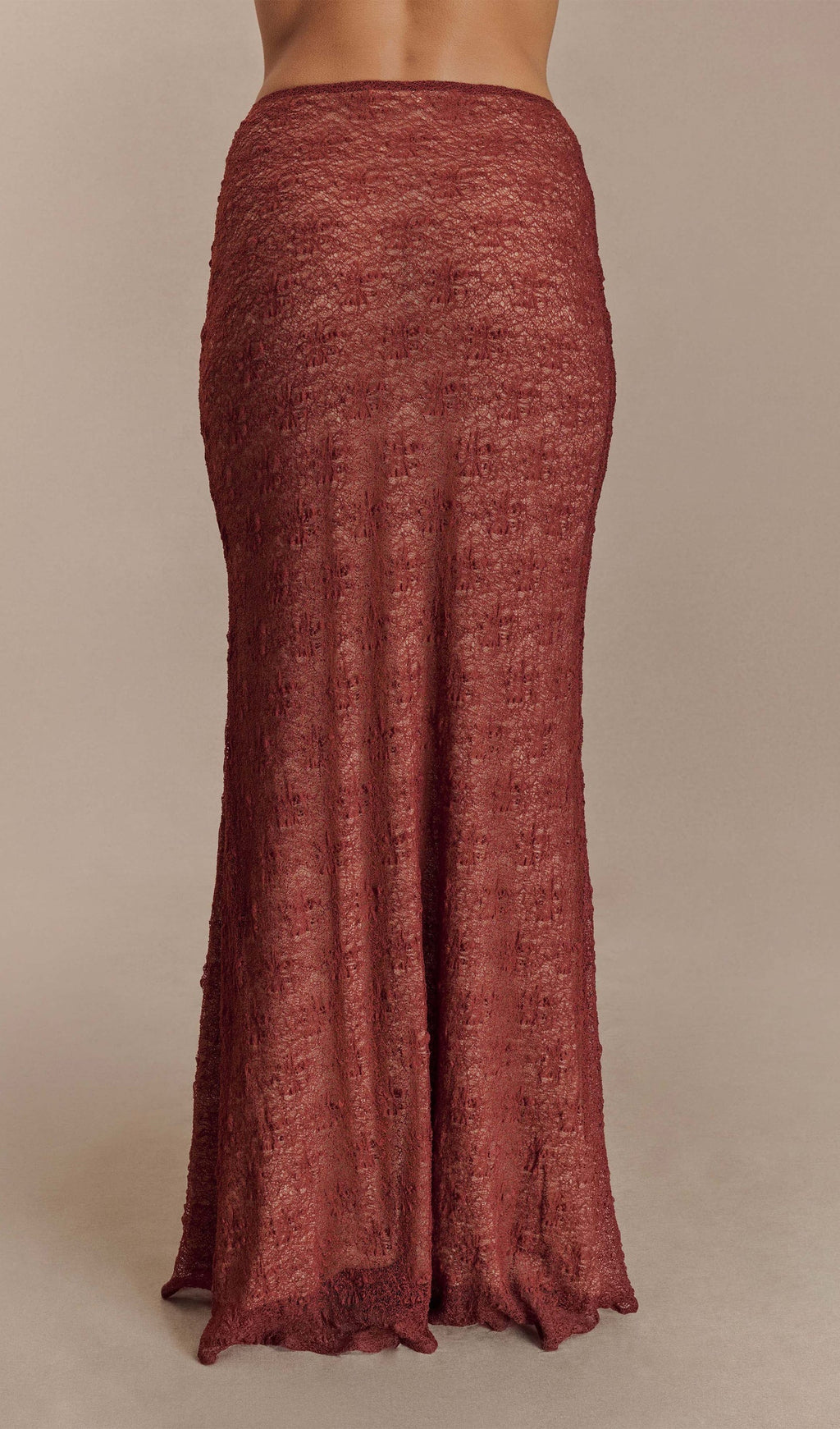 Kırmızı Şeffaf Dantel Üst Ve Uzun Etek Takımları