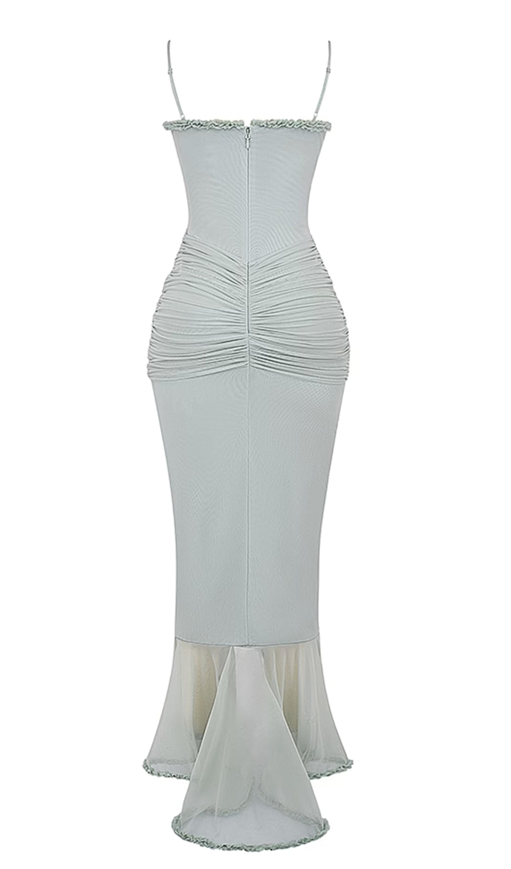 Önü Volanlı Uzun Elbise - Yeşil