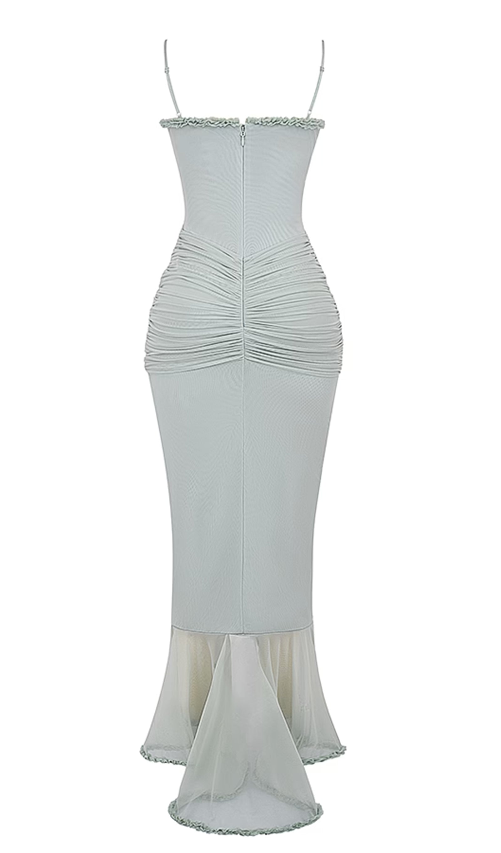 Önü Volanlı Uzun Elbise - Yeşil