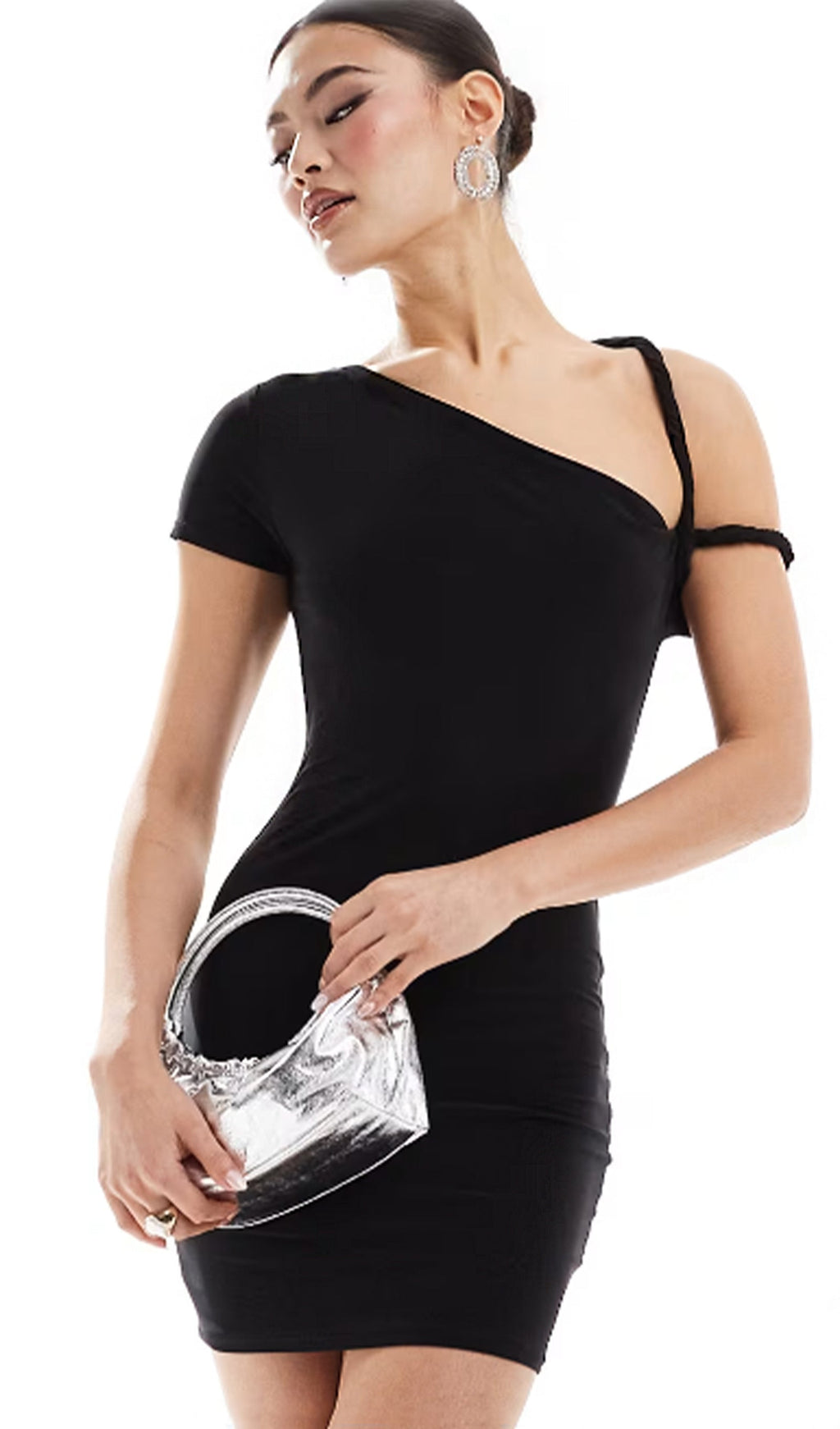 Twist Askılı Dar Mini Elbise-Siyah