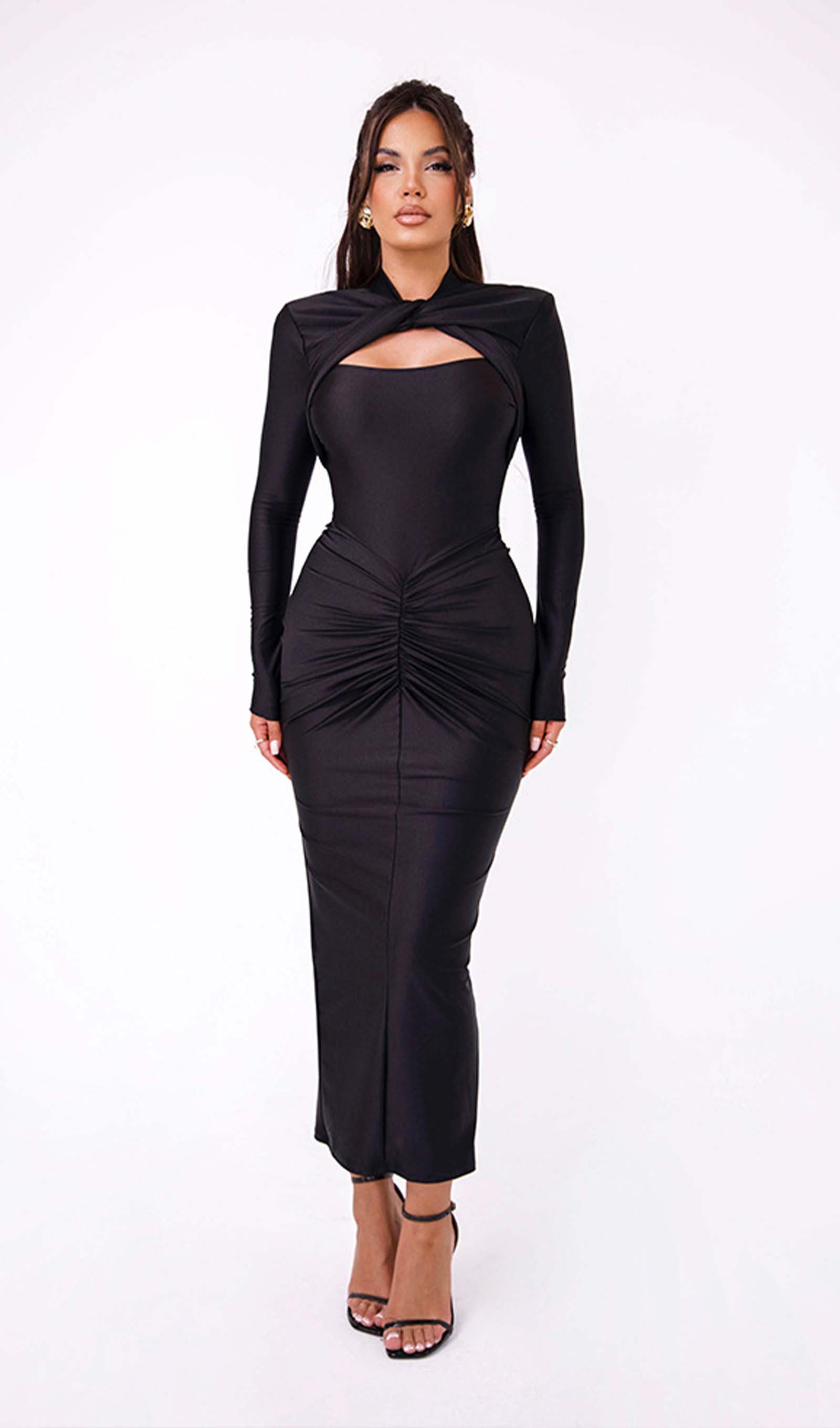 Düz Kesimli Fırfırlı Midi Elbise