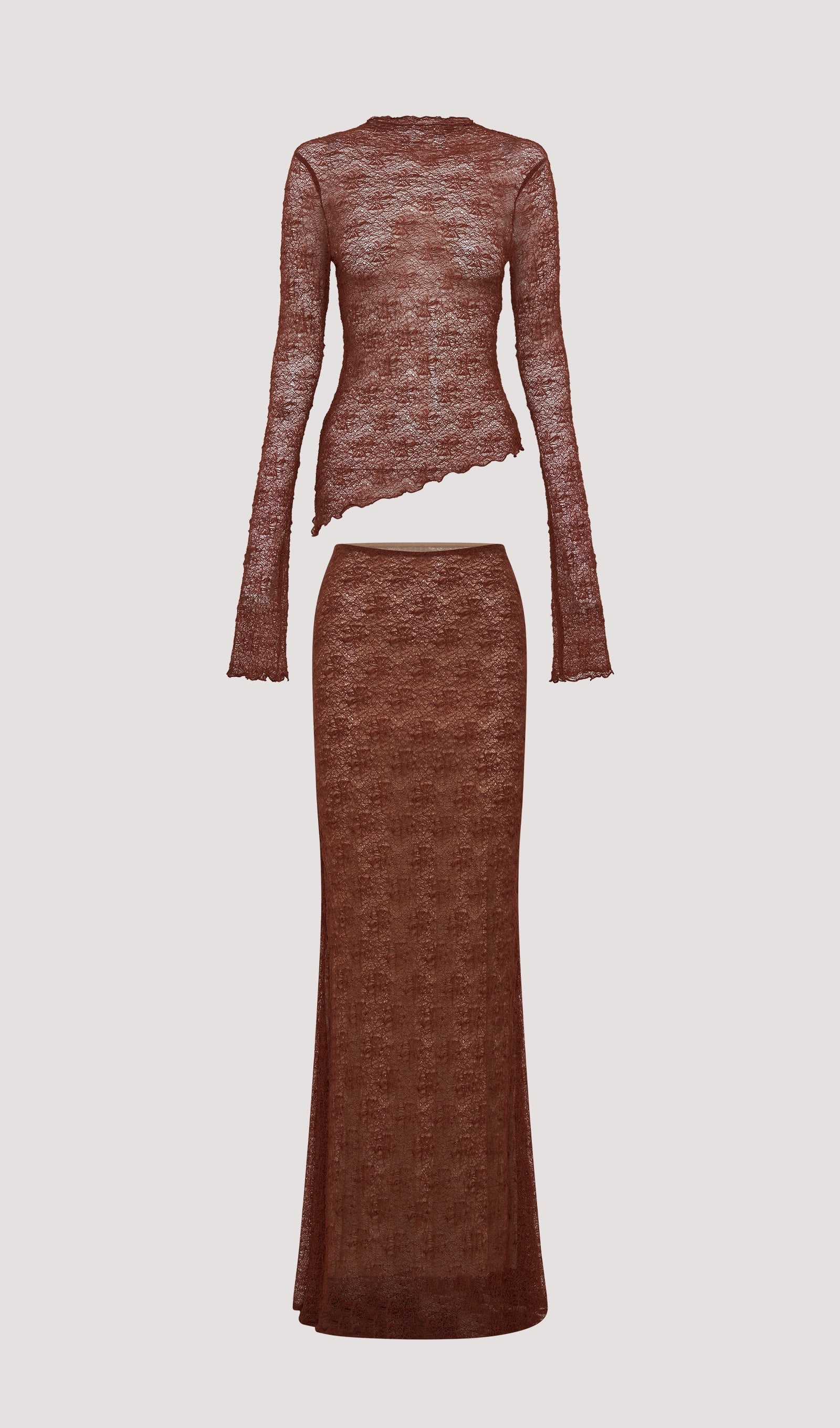 Kırmızı Şeffaf Dantel Üst Ve Uzun Etek Takımları