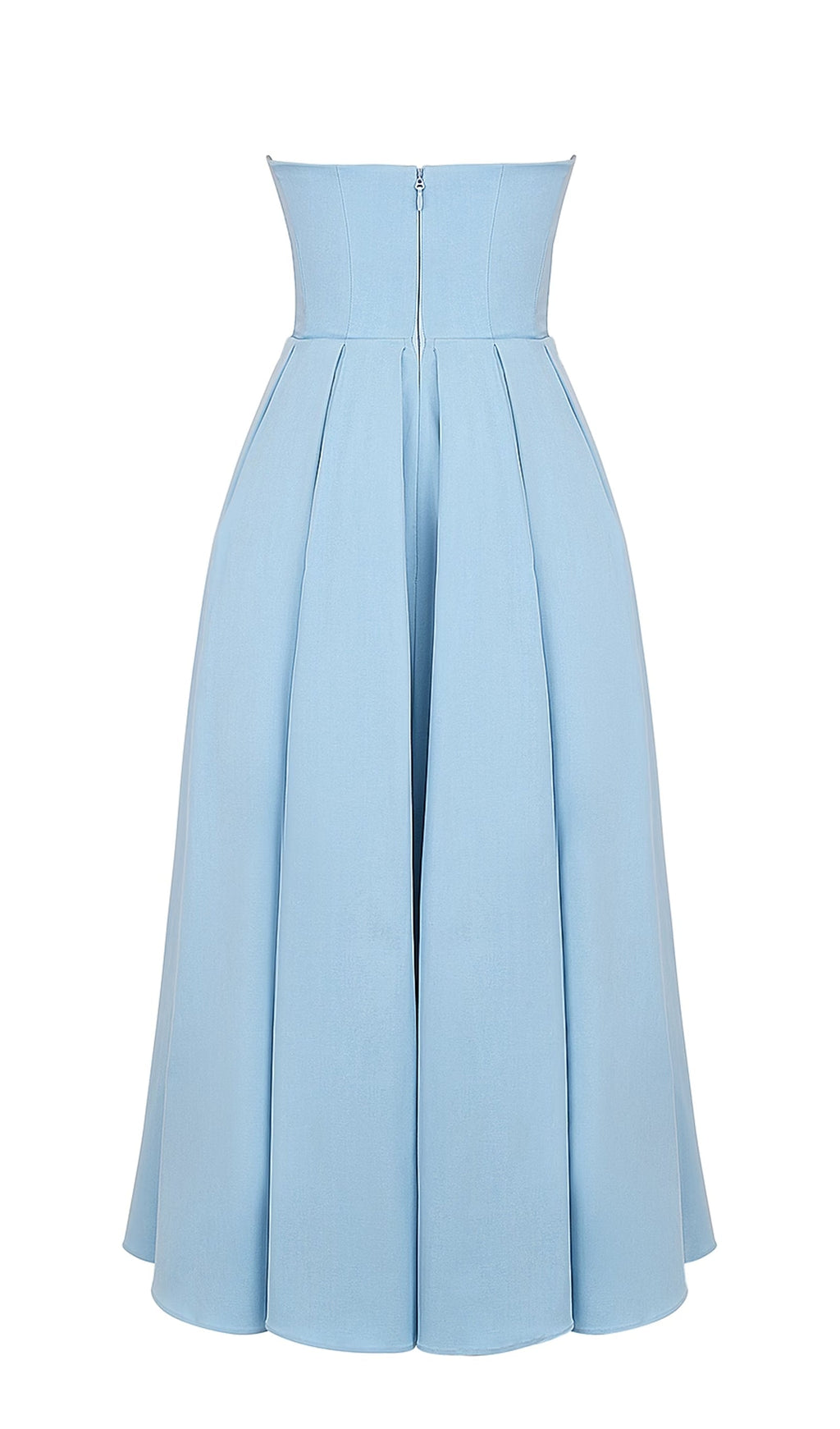 Açık Mavi Askısız Korseli Midi Elbise