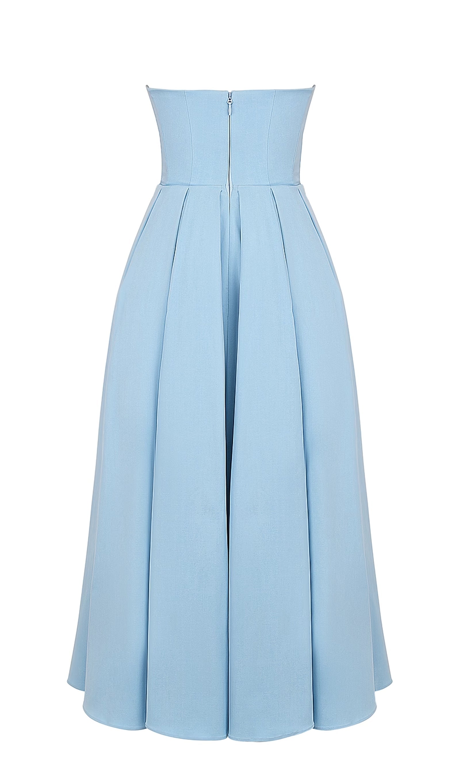 Açık Mavi Askısız Korseli Midi Elbise