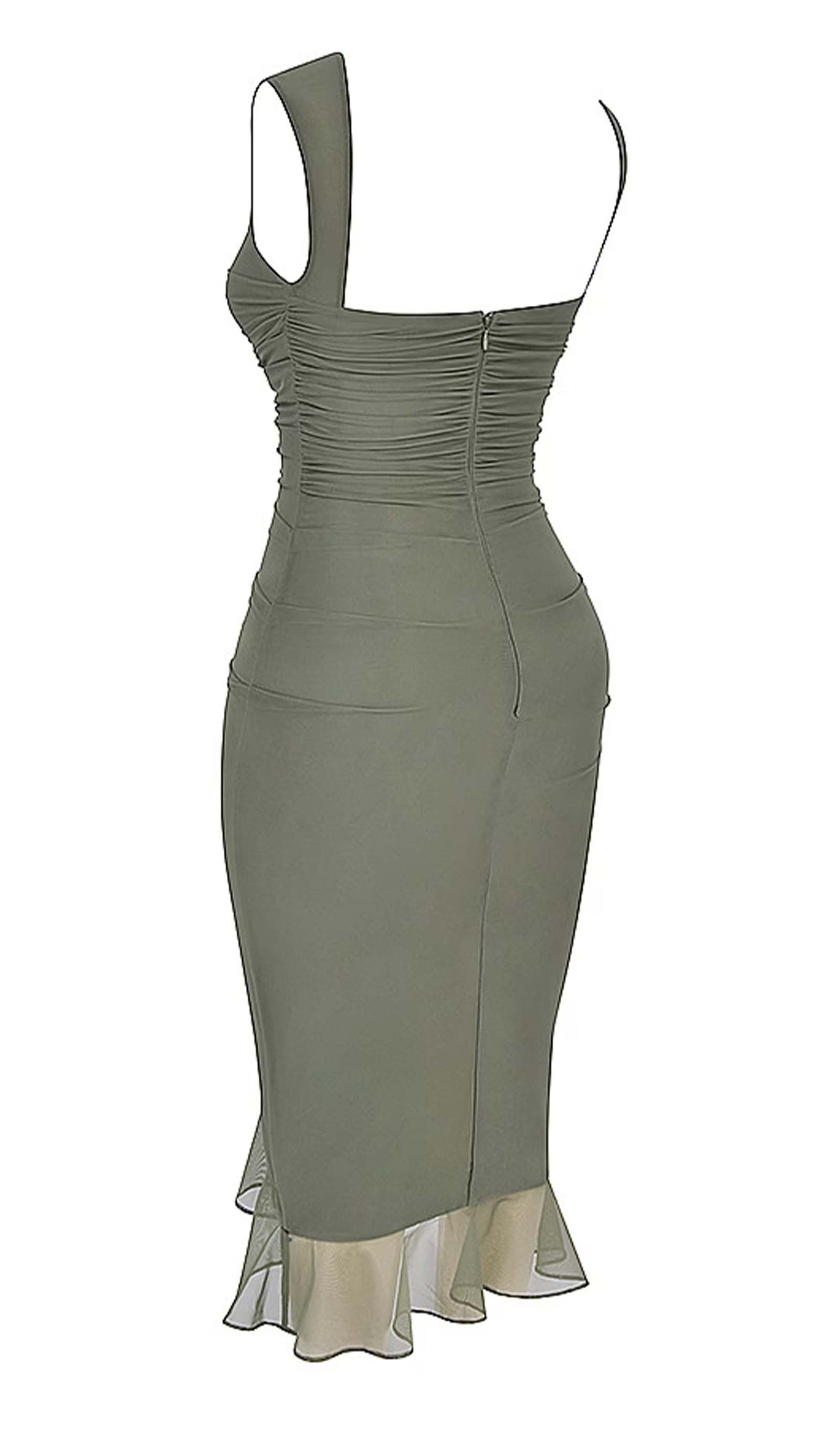 File Kolsuz Volanlı Midi Elbise