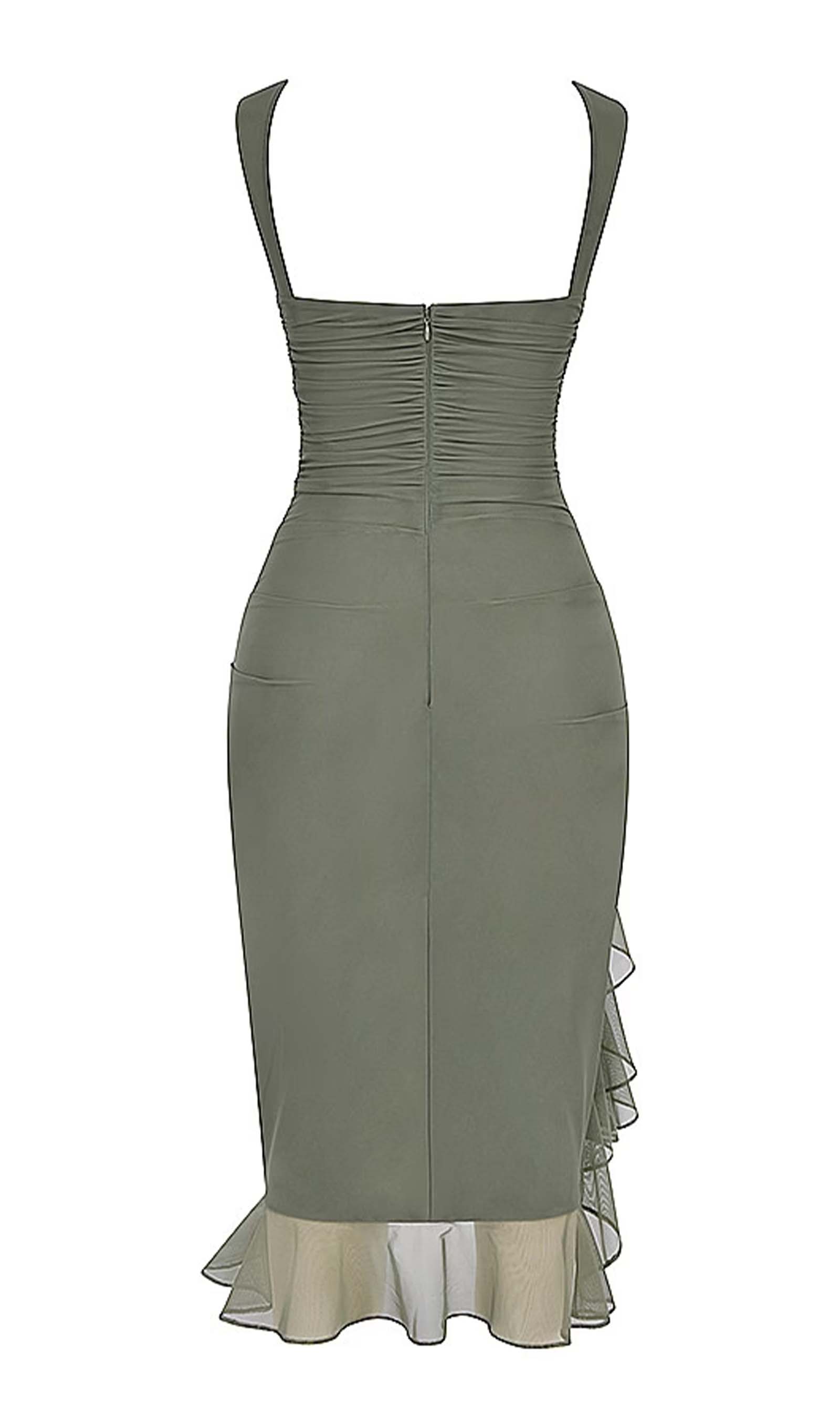 File Kolsuz Volanlı Midi Elbise