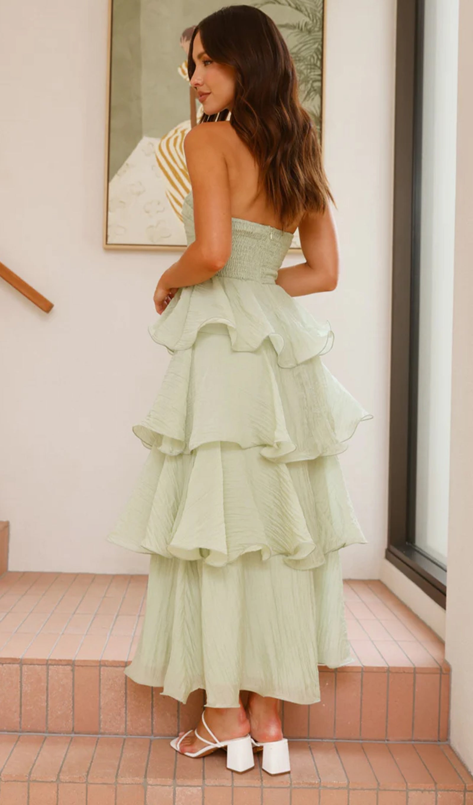 Askısız Katmanlı Midi Elbise