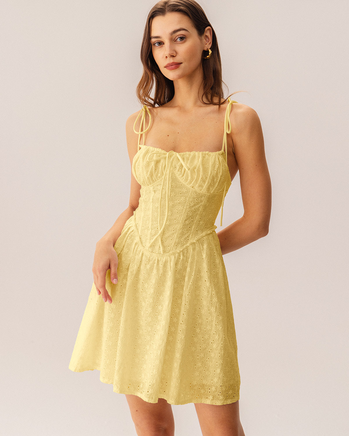 Sarı Dantelli Korse Slip Mini Elbise