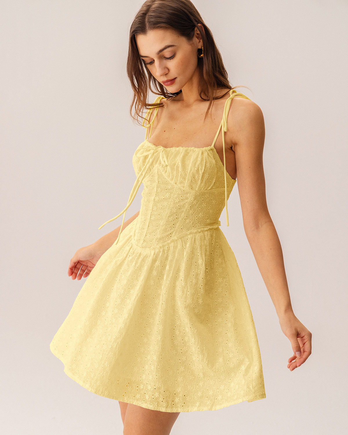 Sarı Dantelli Korse Slip Mini Elbise