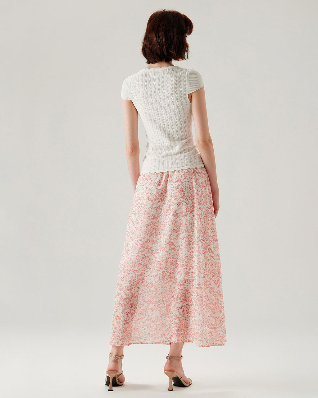 Pembe Çiçekli Beli Lastikli Kloş Etek