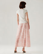 Pembe Çiçekli Beli Lastikli Kloş Etek