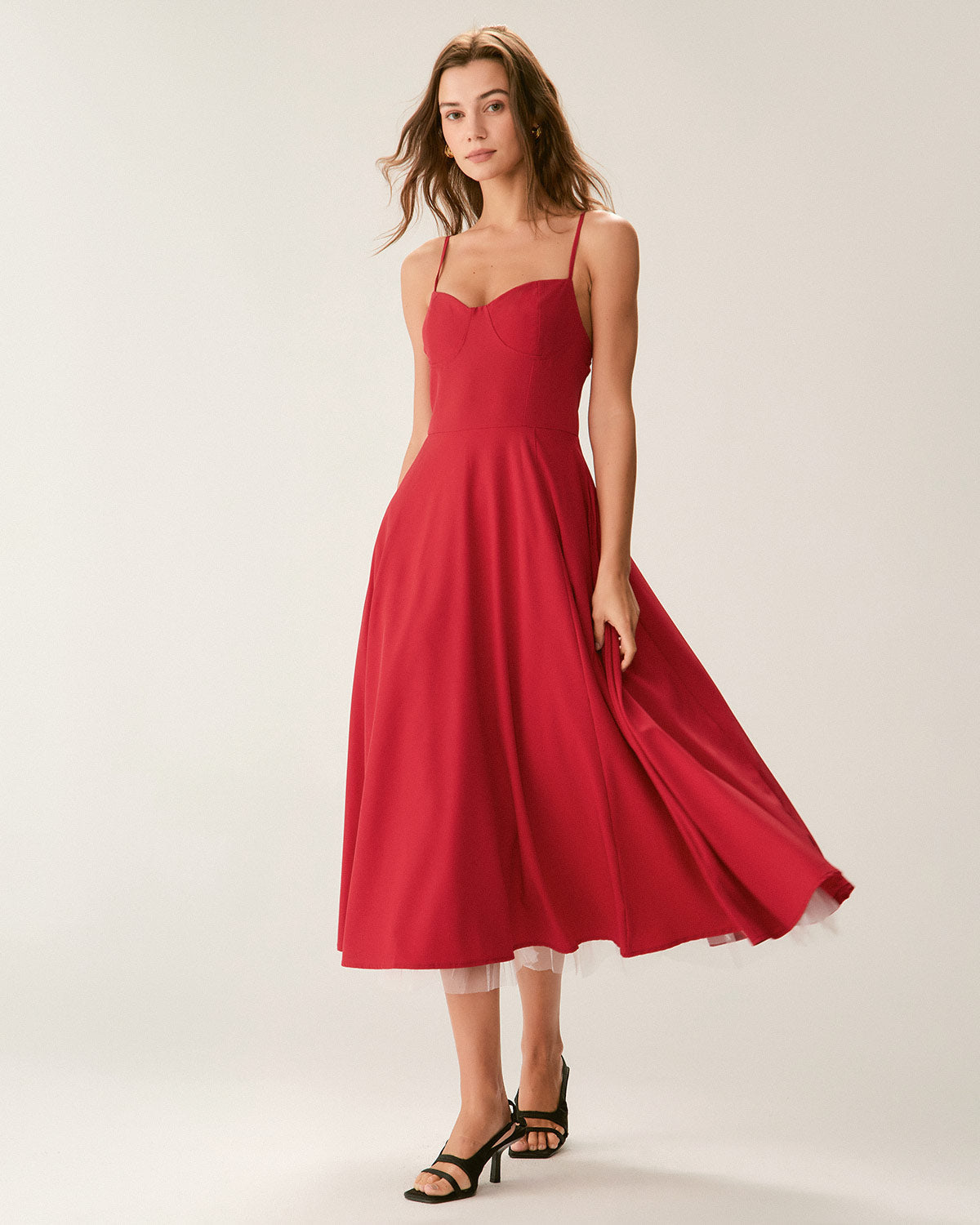 Kırmızı Kalp Yaka Slip Maxi Elbise