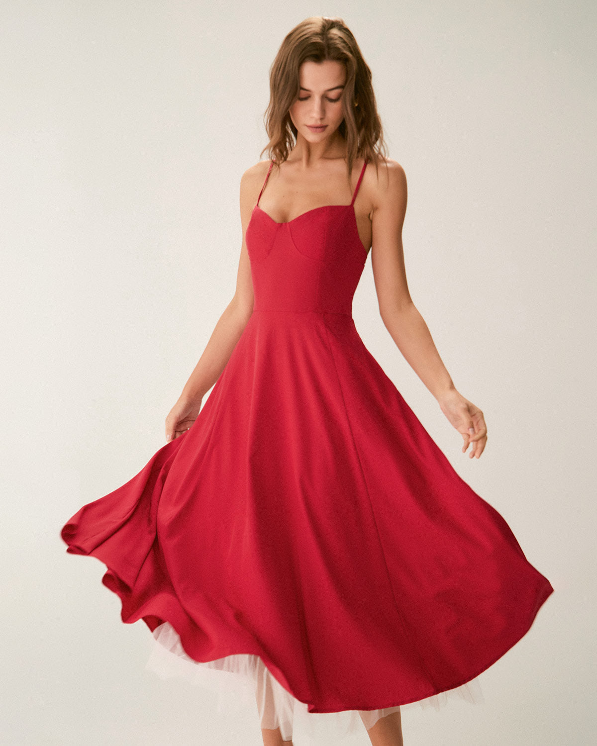 Kırmızı Kalp Yaka Slip Maxi Elbise