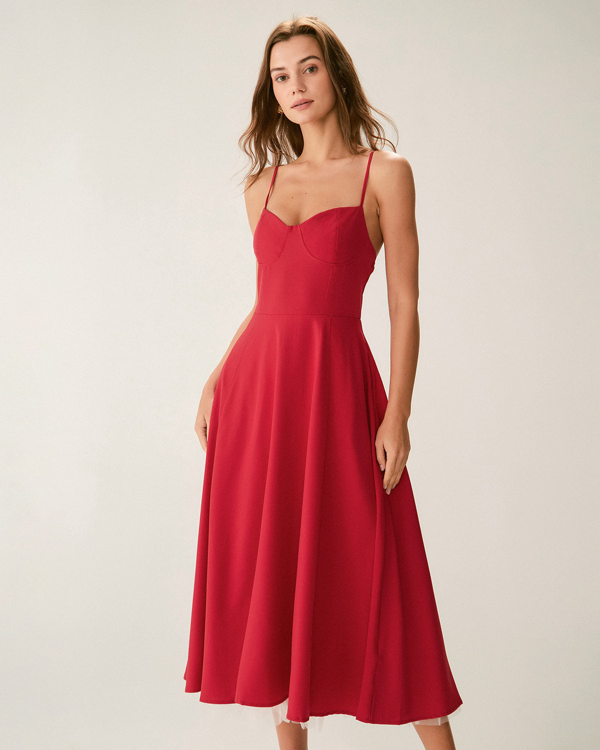 Kırmızı Kalp Yaka Slip Maxi Elbise