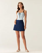 Mavi Kalp Yaka Crop Top