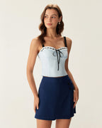 Mavi Kalp Yaka Crop Top