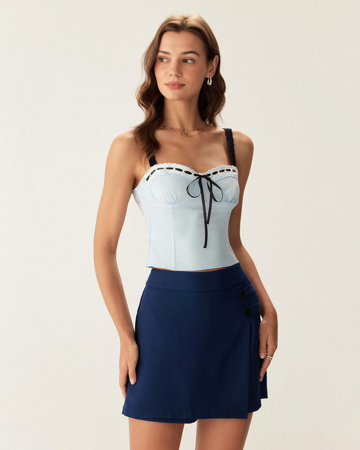 Mavi Kalp Yaka Crop Top