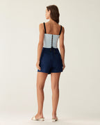 Mavi Kalp Yaka Crop Top