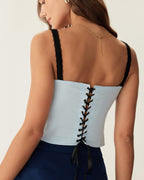 Mavi Kalp Yaka Crop Top