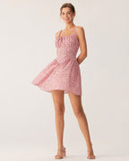 Pembe Çiçekli Dantelli Korse Slip Mini Elbise