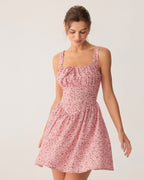 Pembe Çiçekli Dantelli Korse Slip Mini Elbise