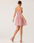 Pembe Çiçekli Dantelli Korse Slip Mini Elbise