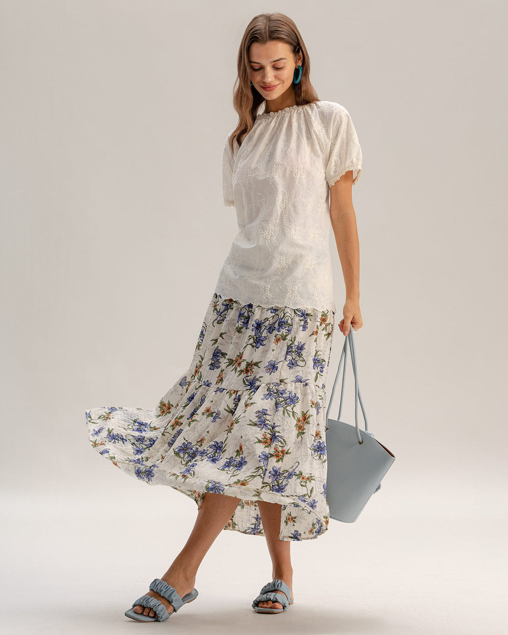 Kayısı Çiçek Beli Lastikli A Kesim Midi Etek