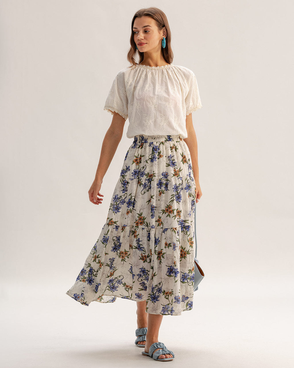 Kayısı Çiçek Beli Lastikli A Kesim Midi Etek