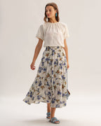 Kayısı Çiçek Beli Lastikli A Kesim Midi Etek