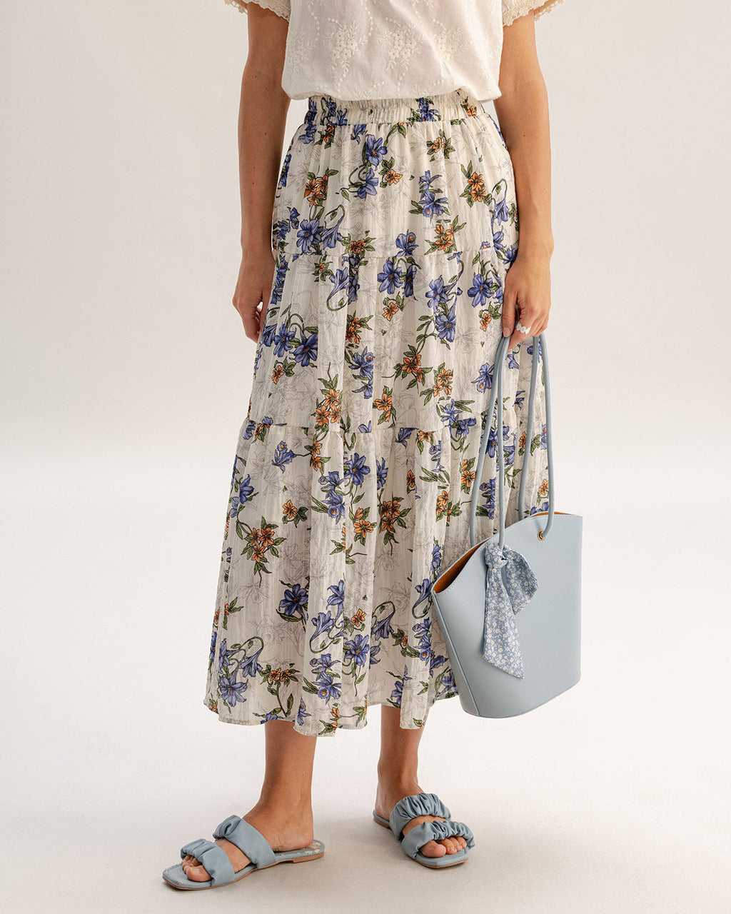 Kayısı Çiçek Beli Lastikli A Kesim Midi Etek