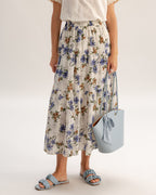 Kayısı Çiçek Beli Lastikli A Kesim Midi Etek