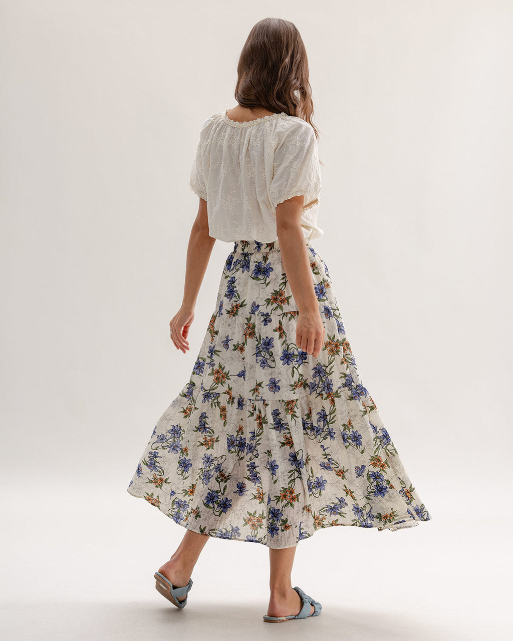 Kayısı Çiçek Beli Lastikli A Kesim Midi Etek