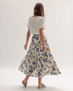 Kayısı Çiçek Beli Lastikli A Kesim Midi Etek