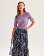 Siyah Çiçekli Beli Lastikli Midi Etek