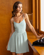 Yeşil Büzgülü Slip Mini Elbise