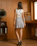 Mavi Çiçekli Yüksek Bel Anvelop Mini Etek