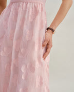 Pembe Kare Yaka Kabarık Kollu Midi Elbise