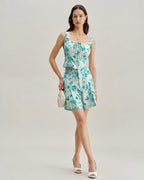 Mavi Çiçekli Kare Tank Top