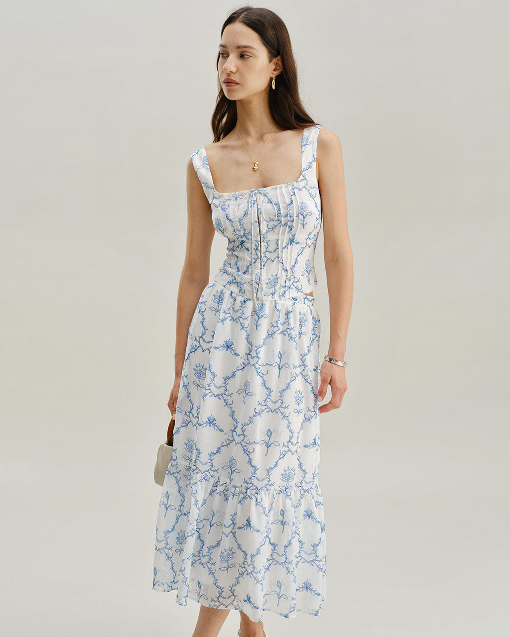 Beyaz Çiçekli Büzgülü Atlet