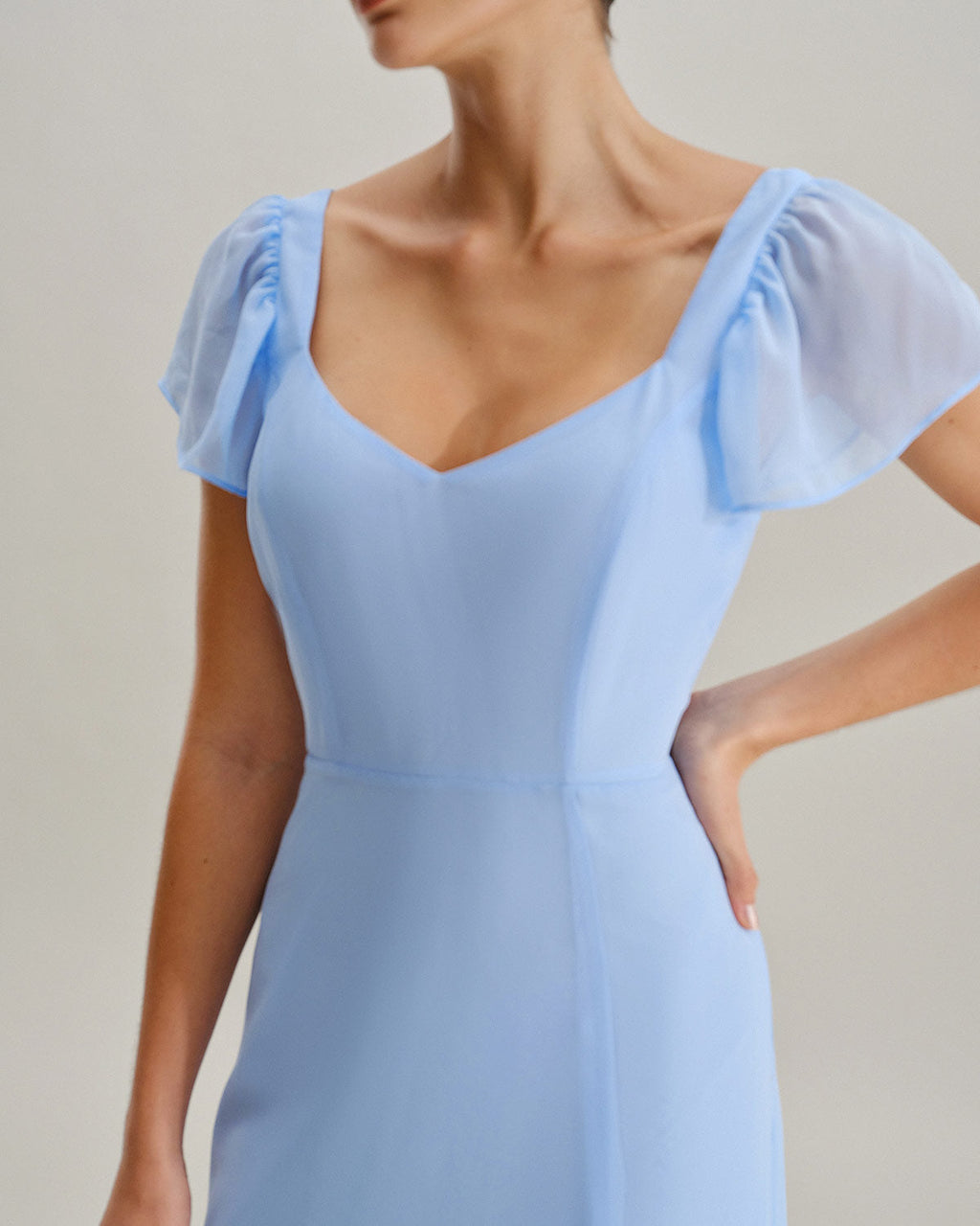 Mavi Sweetheart Yaka Şifon Maxi Elbise