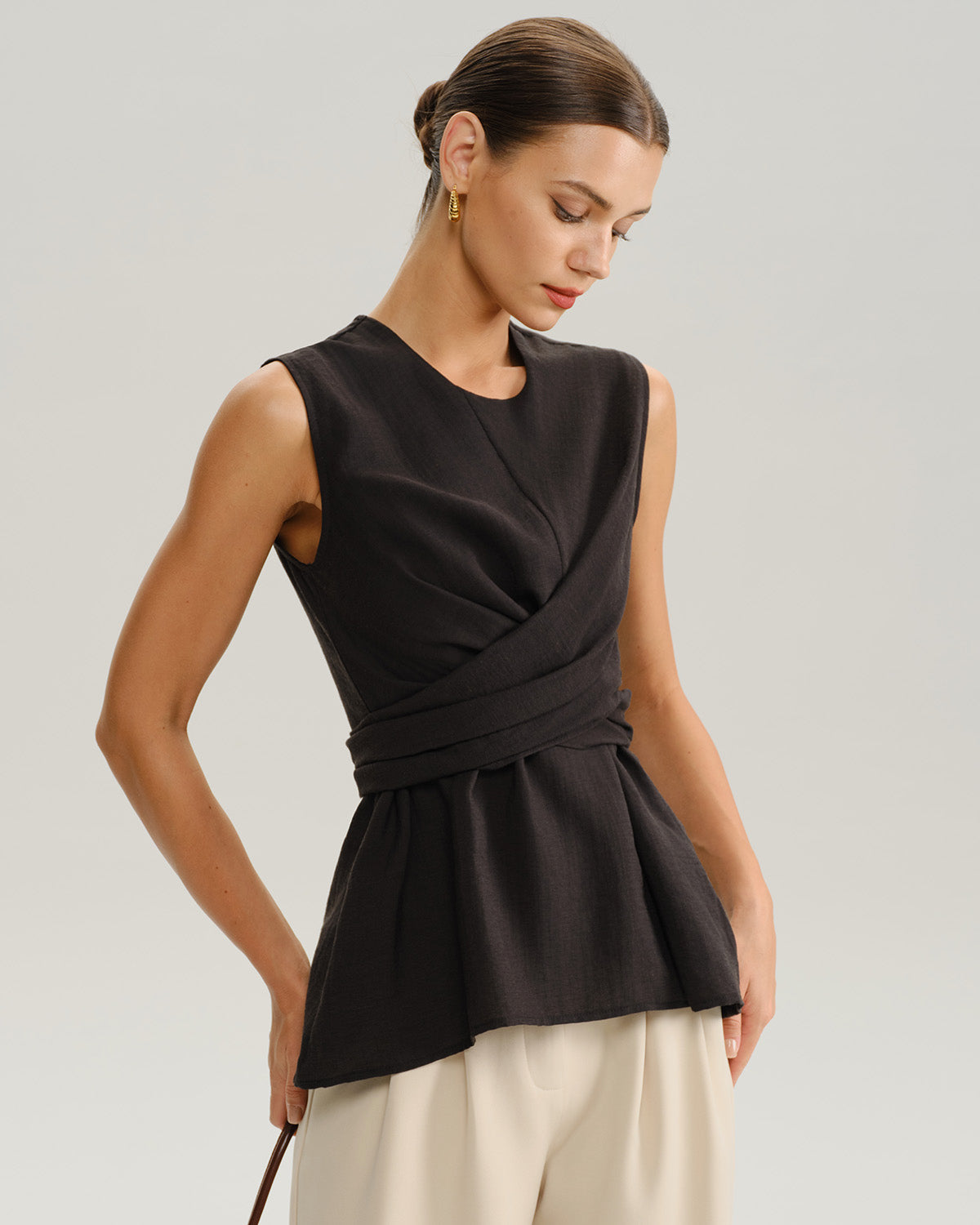 Siyah Yuvarlak Yaka Sargı Tank Top